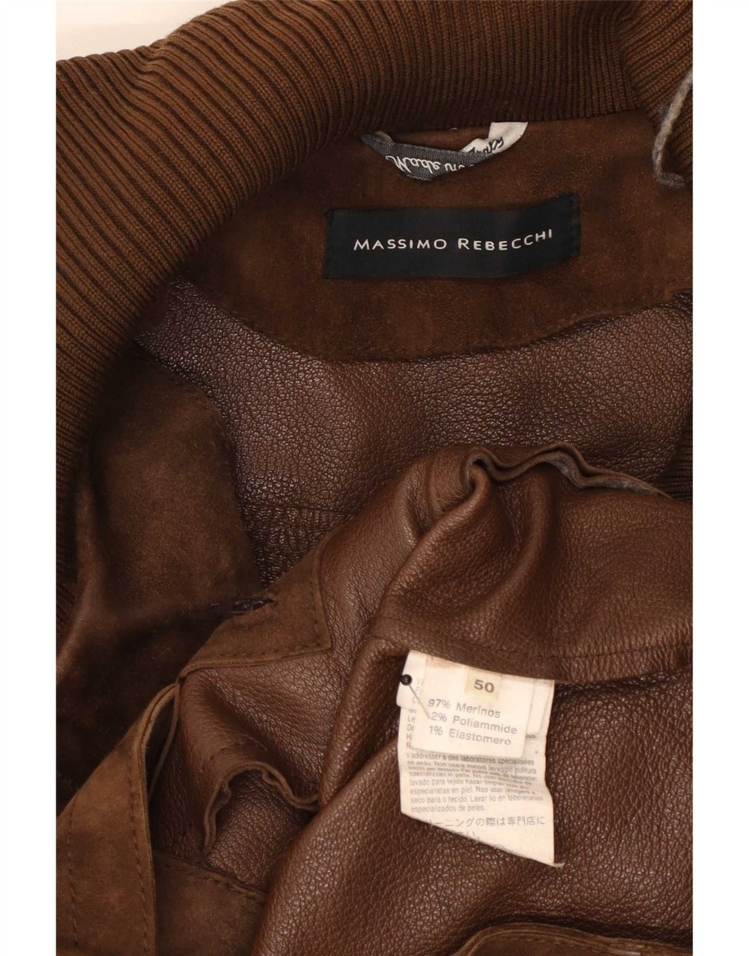 Massimo Rebecchi Chaqueta bomber de ante para hombre IT 50 Cuero marrón grande