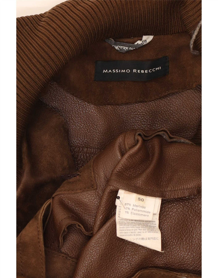 Massimo Rebecchi Chaqueta bomber de ante para hombre IT 50 Cuero marrón grande