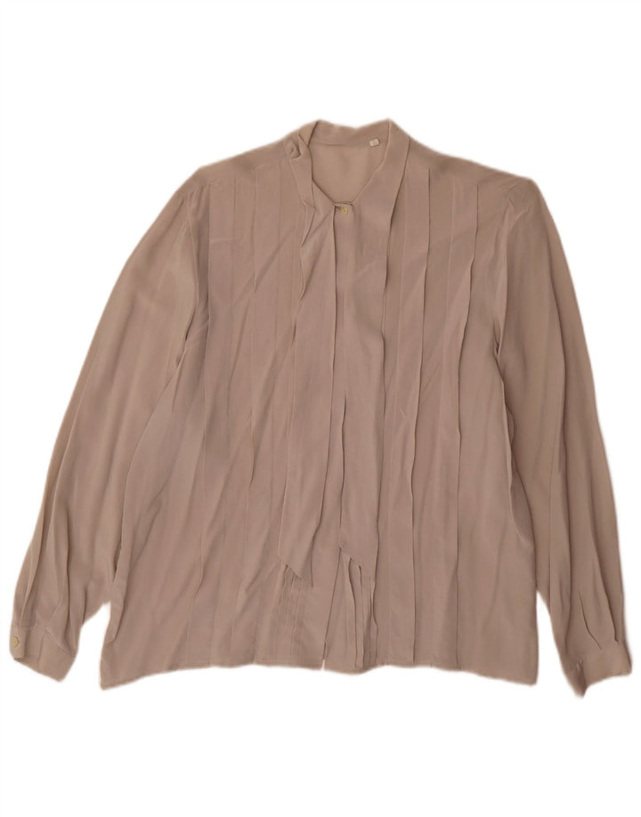 Vintage mujer frente corbata camisa blusa IT 44 seda gris medio