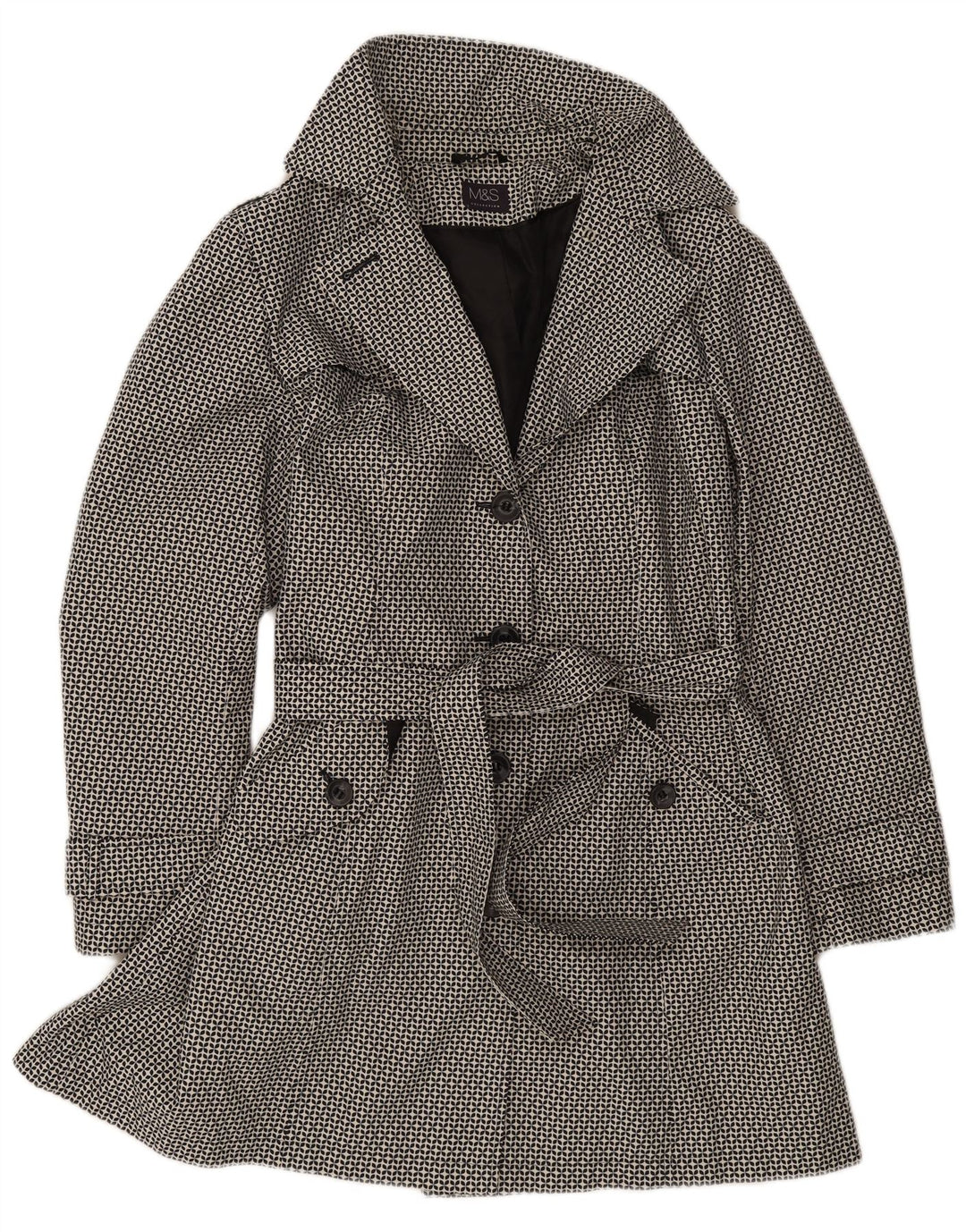 Marks & Spencer Gabardina para mujer UK 40 XL Poliéster geométrico negro