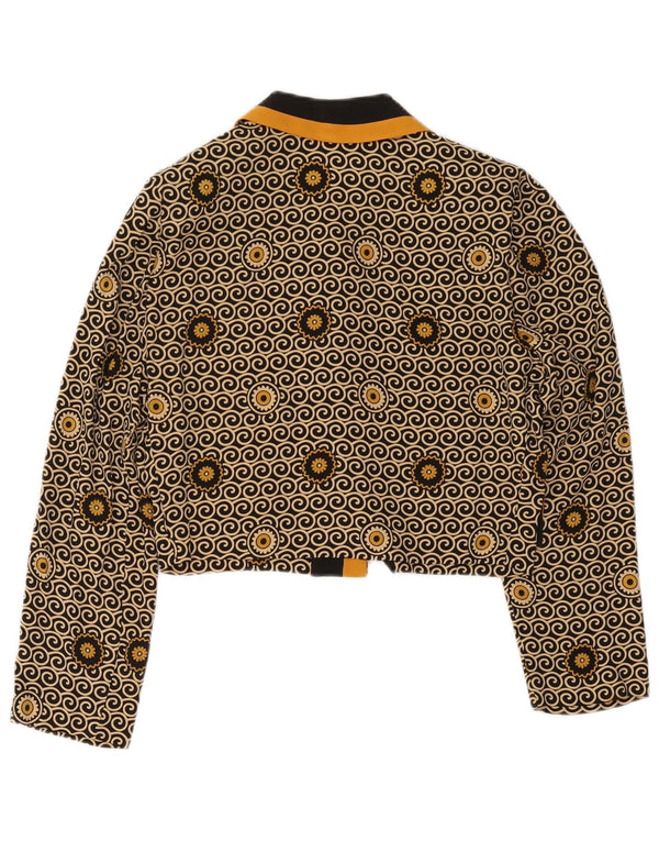 Vintage mujer crop 3 botón Blazer chaqueta Reino Unido 8 pequeño negro floral