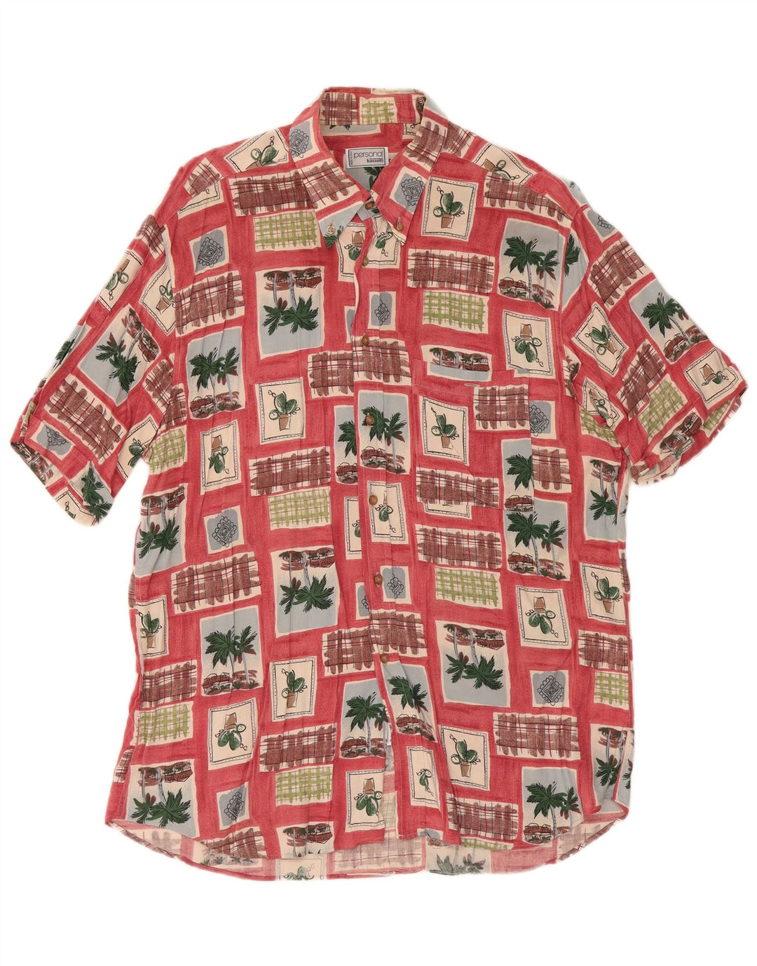 Bassetti Camisa de manga corta para hombre Talla 16 1/2 42 Viscosa patchwork roja grande