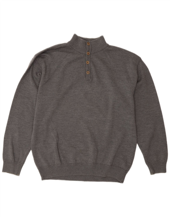 Sea & Sky - Jersey para hombre con cuello y botones, lana gris grande