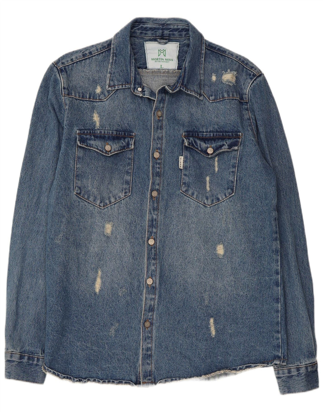 VINTAGE Camisa vaquera desgastada para hombre Algodón azul grande