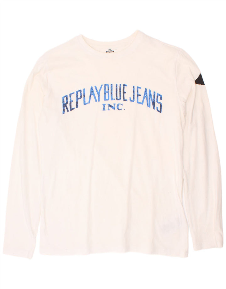 Replay Camiseta gráfica para niño manga larga 15-16 años Algodón blanco