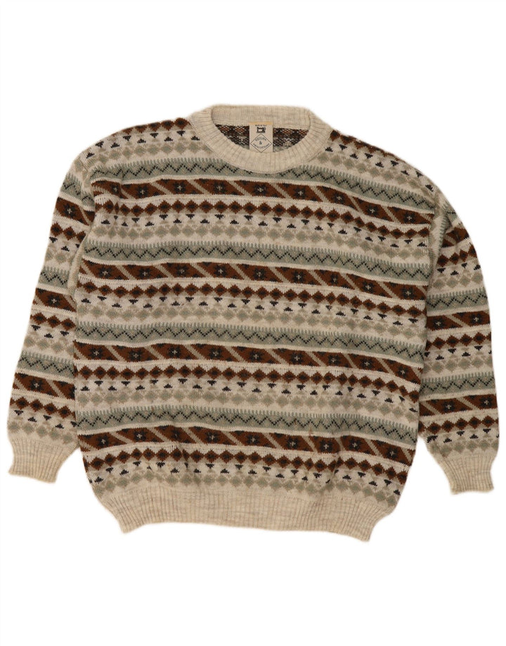 Vintage hombres cuello redondo jersey suéter medio multicolor geométrico