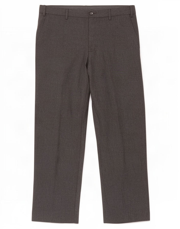Marks & Spencer Pantalón de traje regular para hombre W34 L31 Poliéster gris