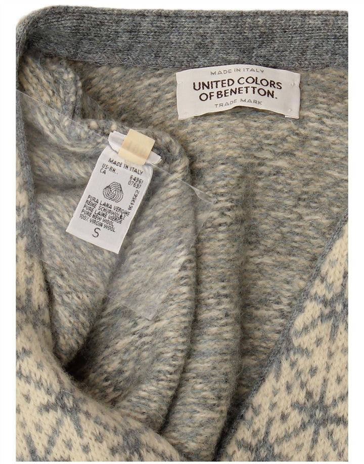 BENETTON Suéter tipo cárdigan extragrande para mujer UK 10 Small Grey Fair Isle