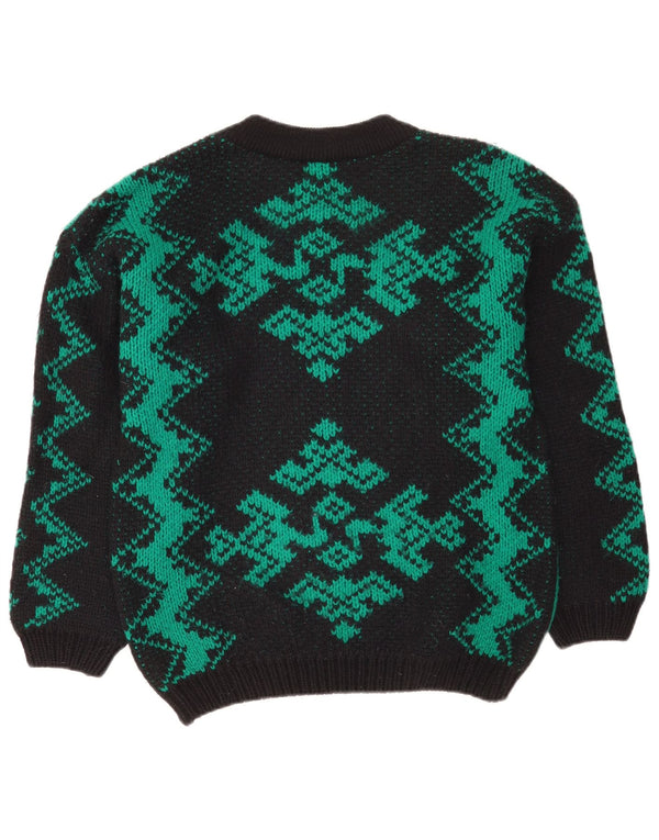 Stefanel Womens Boat Neck Jumper Sweater UK 14 Large Green Geometric Wool