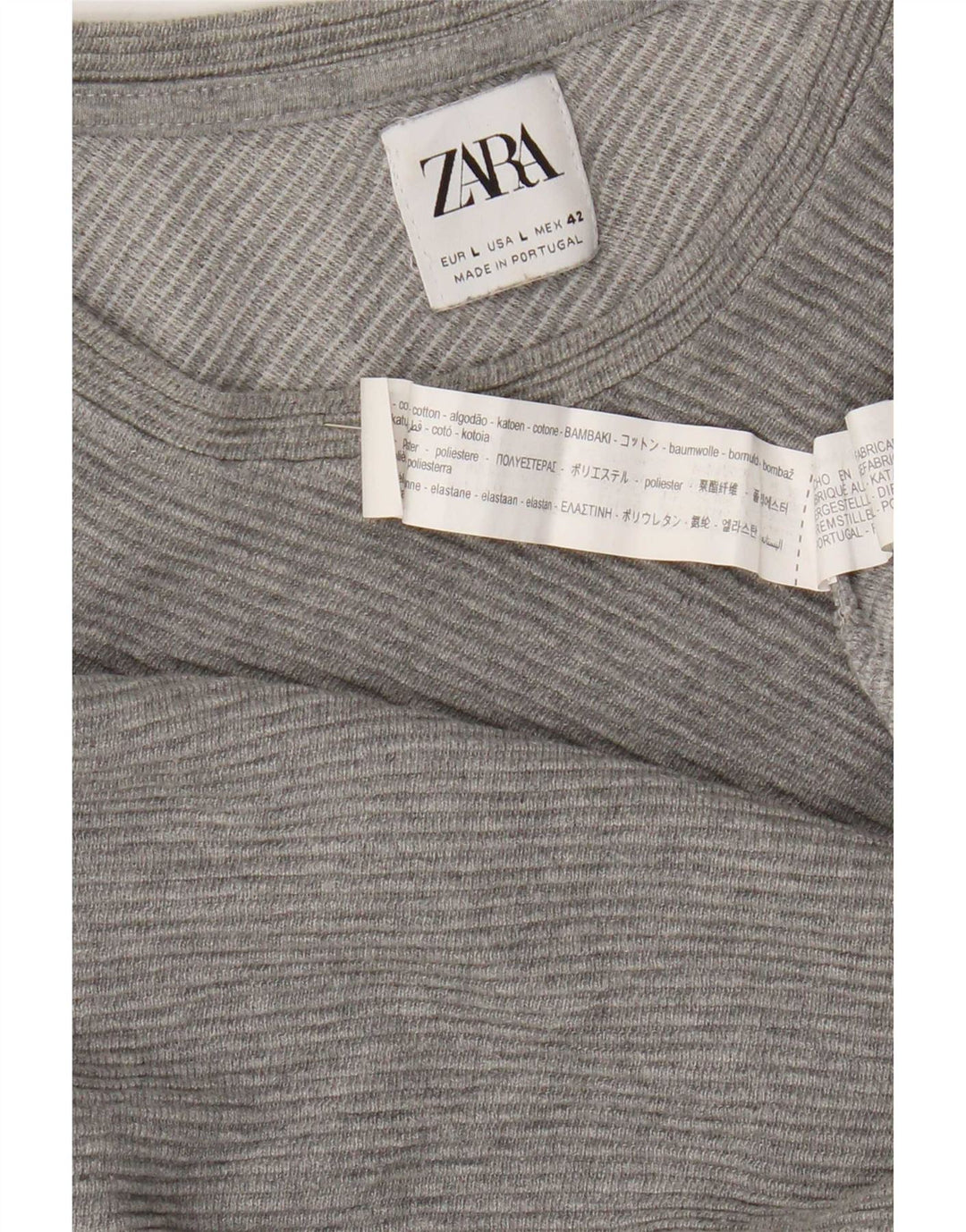 Zara Hombre Top Manga Larga Grande Gris Algodón