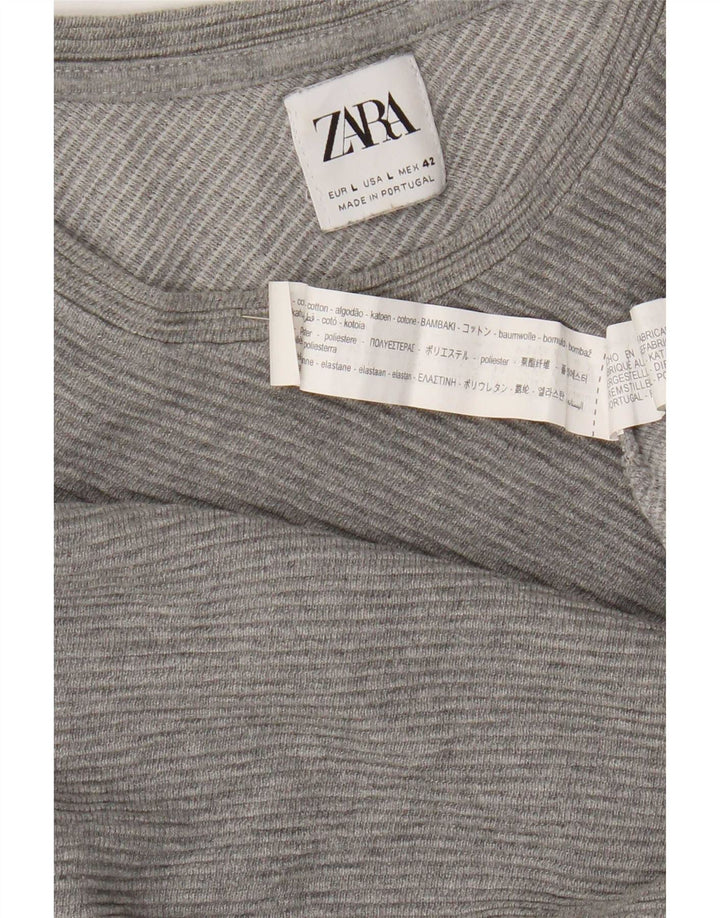 Zara Hombre Top Manga Larga Grande Gris Algodón