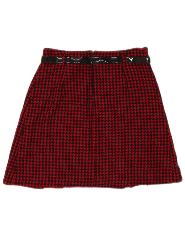 Vintage Womens Pleated Skirt IT 42 Medium W28 Red Houndstooth Acrylic