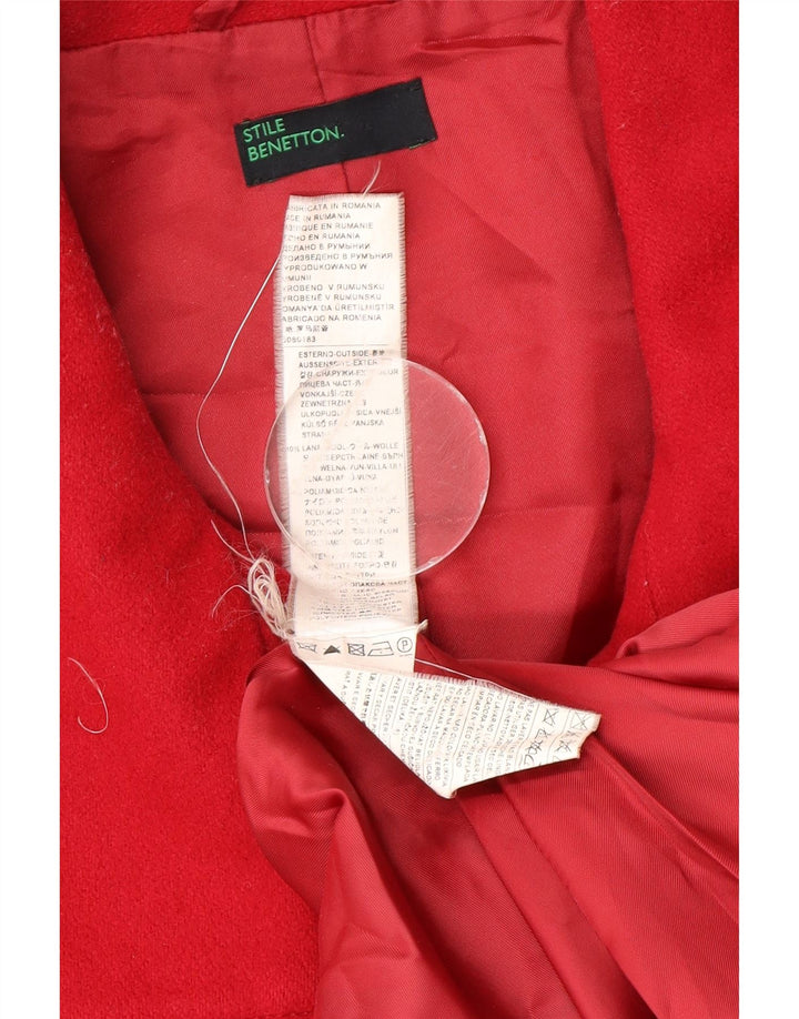 Benetton Abrigo Cruzado Mujer UK 44 Lana Roja Mediana