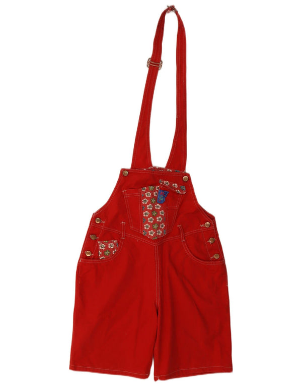 Vintage mujeres Dungarees Shorts Reino Unido 14 Medio W30 Algodón Floral Rojo