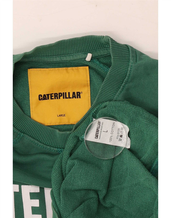 Caterpillar Hombres Sudadera Gráfica Jumper Grande Algodón Verde