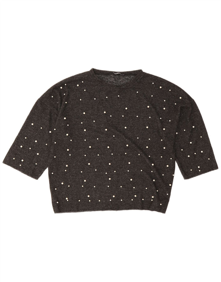 Zara Mujer Top Manga 3/4 UK 46 Grande Poliéster Gris