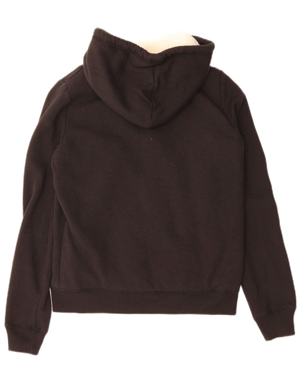 Hollister Sudadera con capucha y cremallera Sherpa gráfica para mujer UK 6 XS Algodón negro