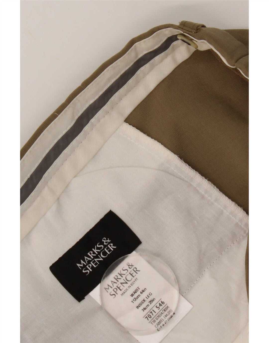 Marks & Spencer Pantalón de traje con pinzas para hombre W44 L29 Poliéster beige