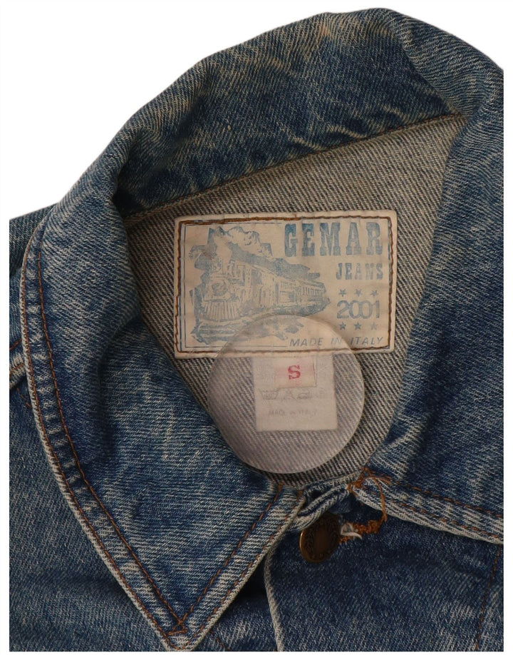 Vintage hombres chaqueta de mezclilla Reino Unido 36 pequeño algodón azul