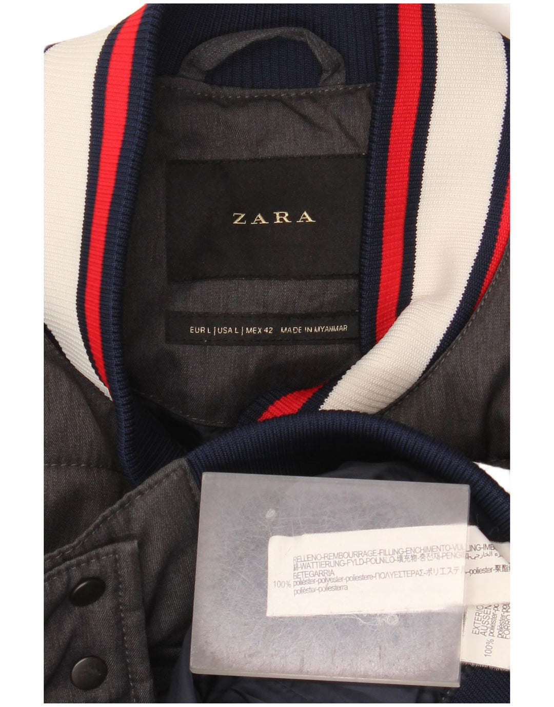 Zara Hombre Chaqueta Acolchada UK 40 Grande Poliéster Gris