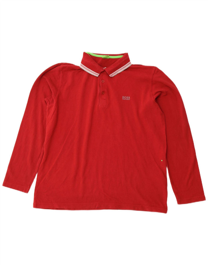 HUGO BOSS Polo de manga larga de ajuste moderno para hombre 2XL Algodón rojo