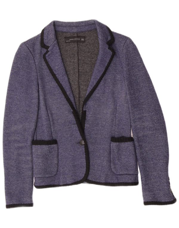 Zara Chaqueta Blazer De Punto Con 1 Botón Para Mujer UK 42 Azul Medio