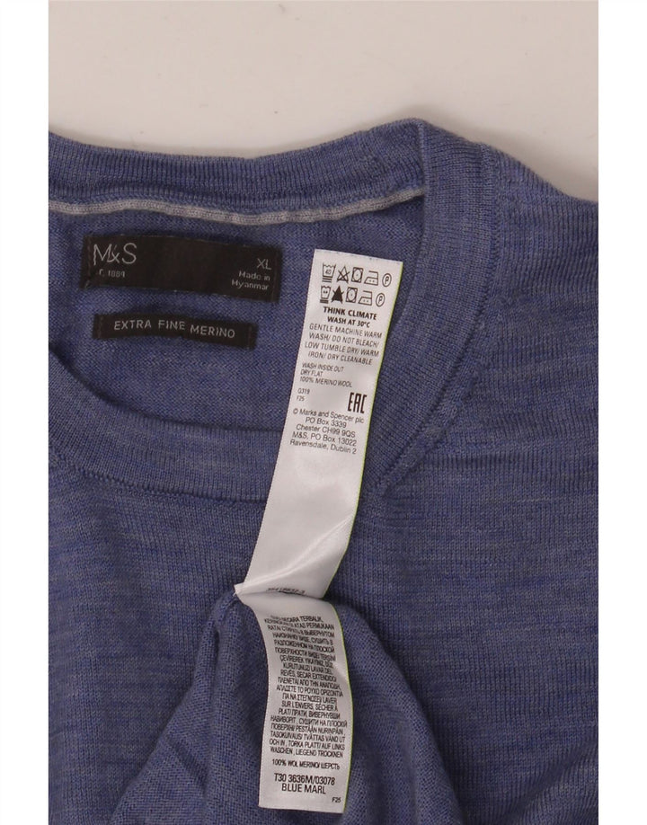 Marks & Spencer Jersey con Cuello Redondo para Hombre XL Lana Merino Azul