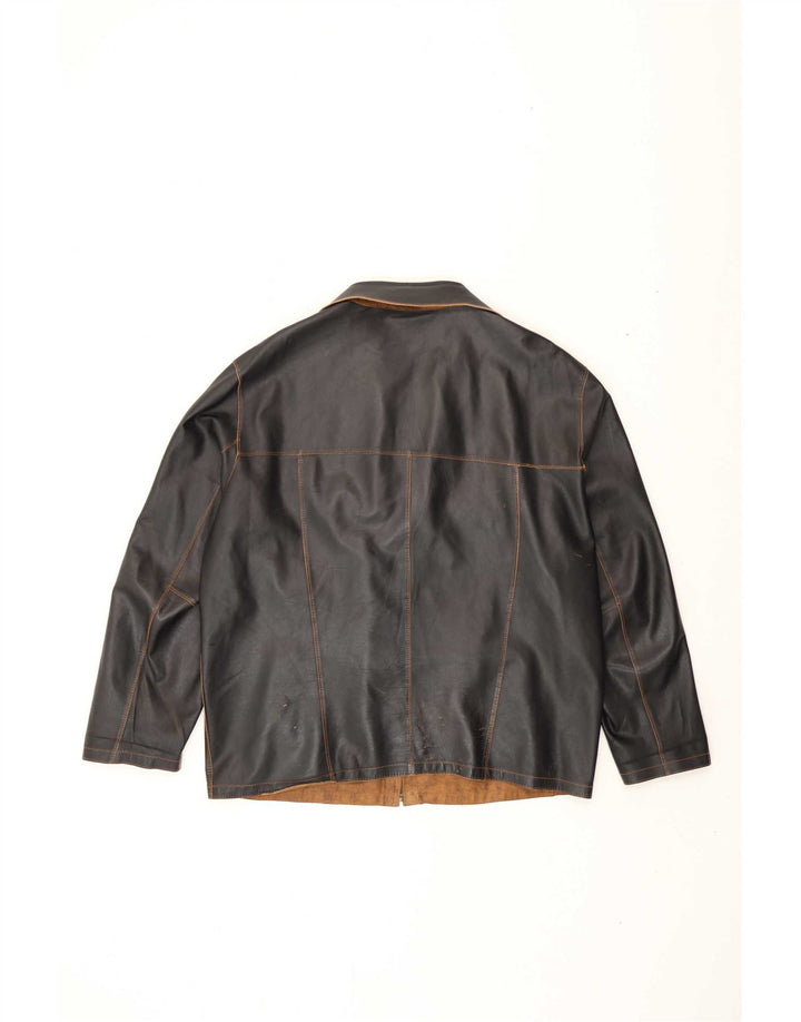 Chaqueta de cuero reversible para hombre vintage EU 56 3XL Marrón