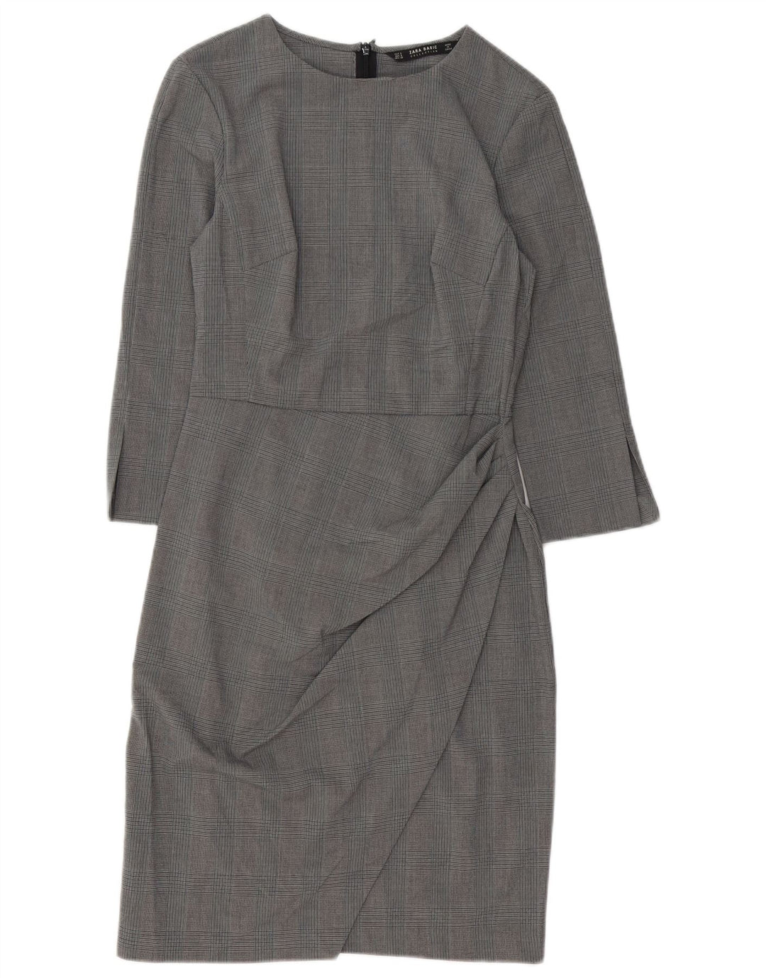 Zara Vestido tubo de manga 3/4 para mujer UK 40 Poliéster de pata de gallo pequeño gris