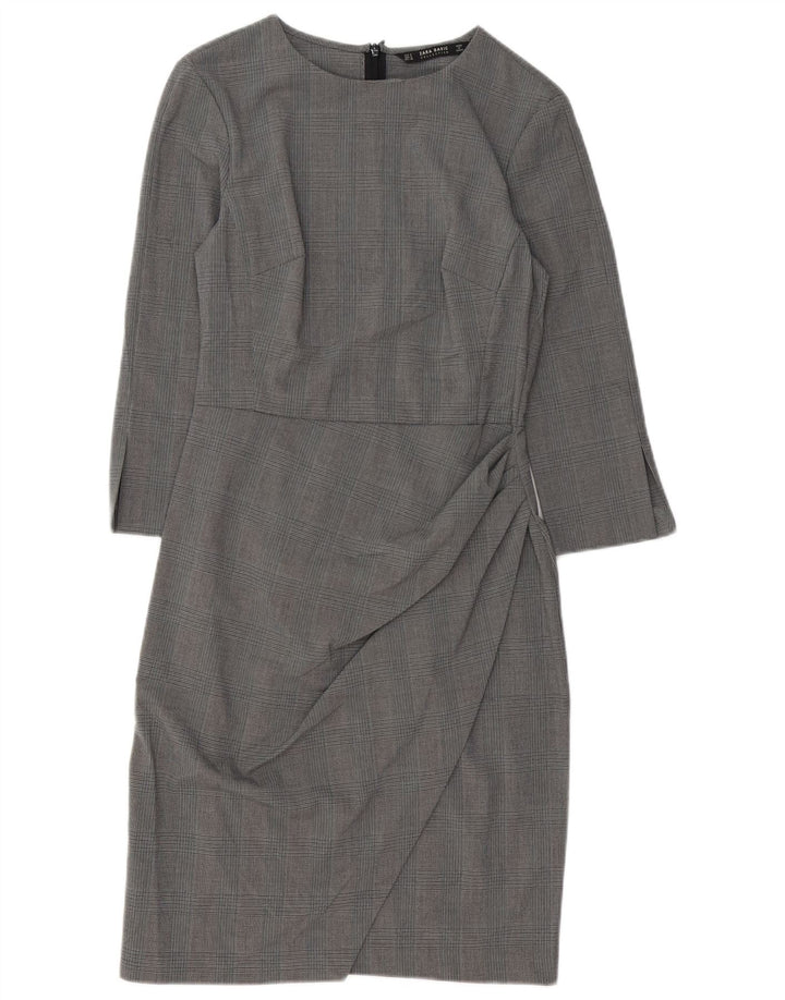 Zara Vestido tubo de manga 3/4 para mujer UK 40 Poliéster de pata de gallo pequeño gris