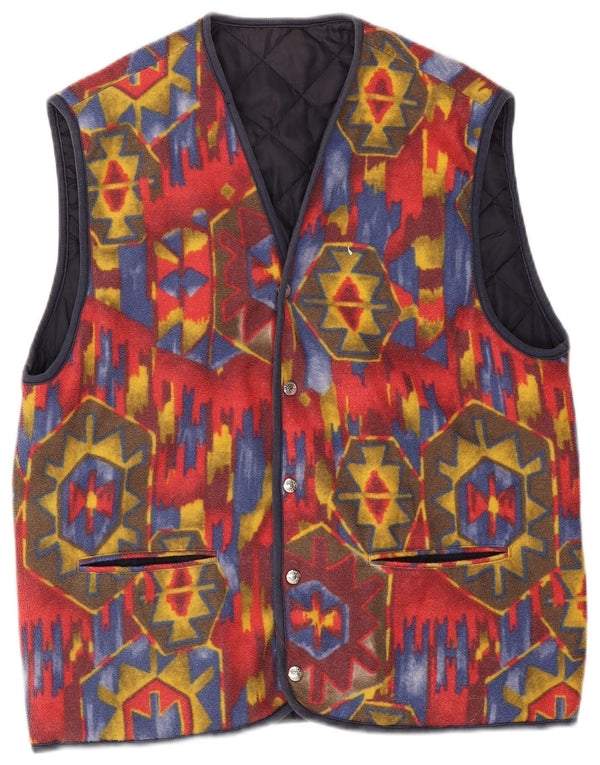 Vintage hombres reversible chaleco Reino Unido 38 medio rojo geométrico