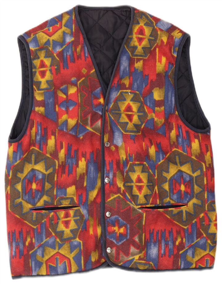 Vintage hombres reversible chaleco Reino Unido 38 medio rojo geométrico