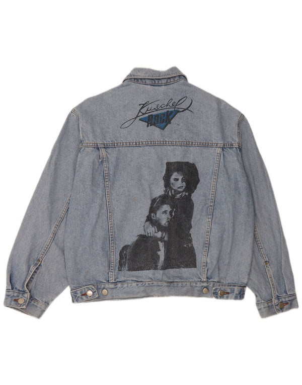 VINTAGE Chaqueta vaquera gráfica para hombre Reino Unido 36/38 Algodón azul pequeño
