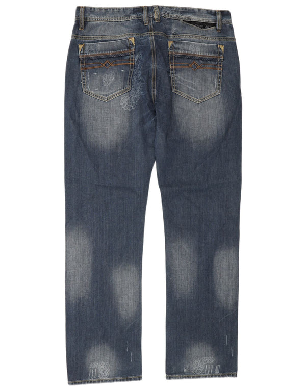 Vintage hombres desgastados jeans rectos IT 54 2XL W36 L34 Algodón azul