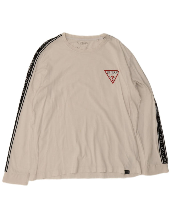 Guess Mens Regular Fit Graphic Top Manga Larga 2XL Algodón Blanco Colorblock
