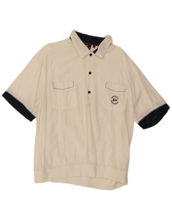 Navigare Camisa tipo jersey de manga corta para hombre, talla 3XL, algodón blanco con bloques de color