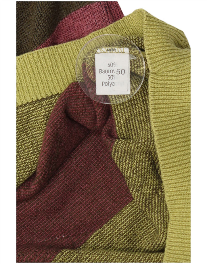 VINTAGE Jersey de cuello redondo para hombre IT 50 Verde Medio Geométrico