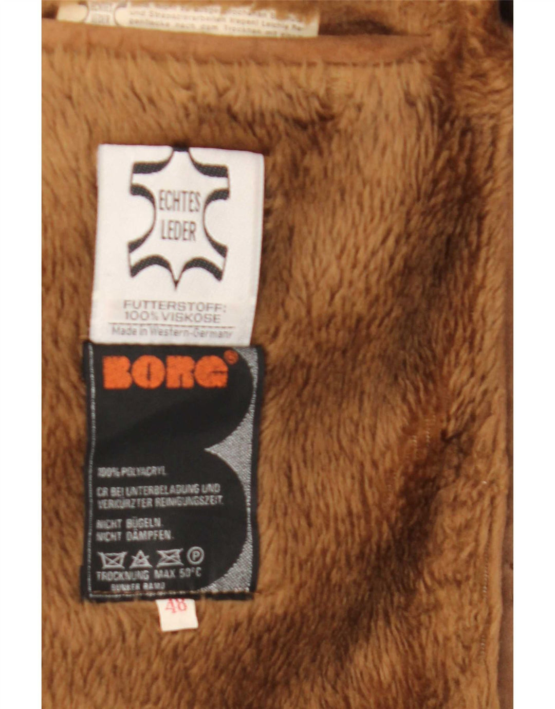 Abrigo vintage de piel de oveja para hombre IT 48 cuero marrón medio