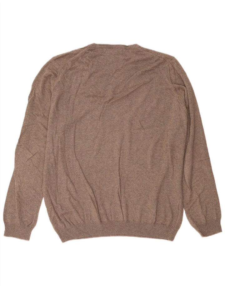 John Lewis - Jersey con cuello en V para hombre, talla grande, algodón marrón