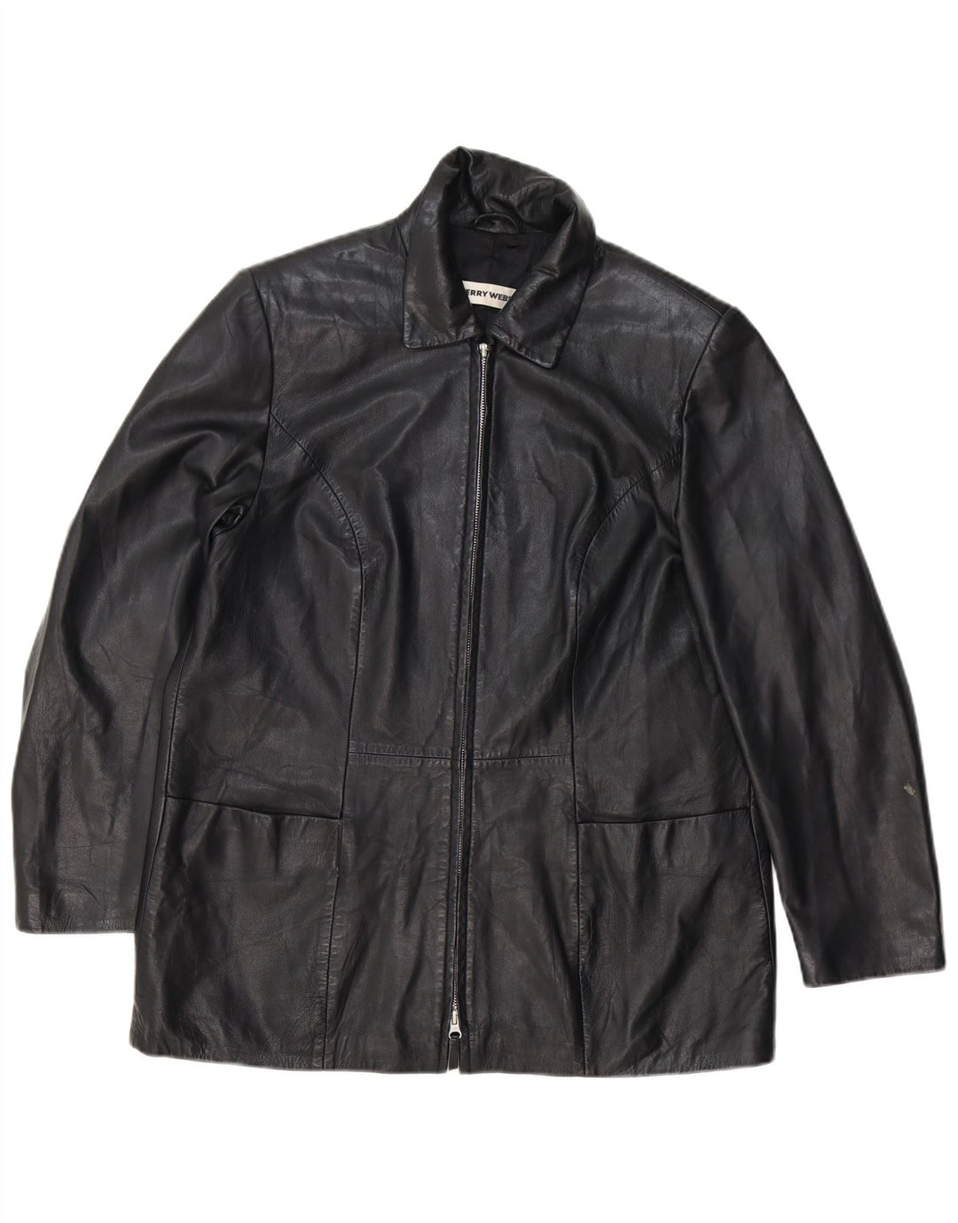 GERRY WEBER Abrigo de cuero para mujer Reino Unido 16 Cuero negro grande