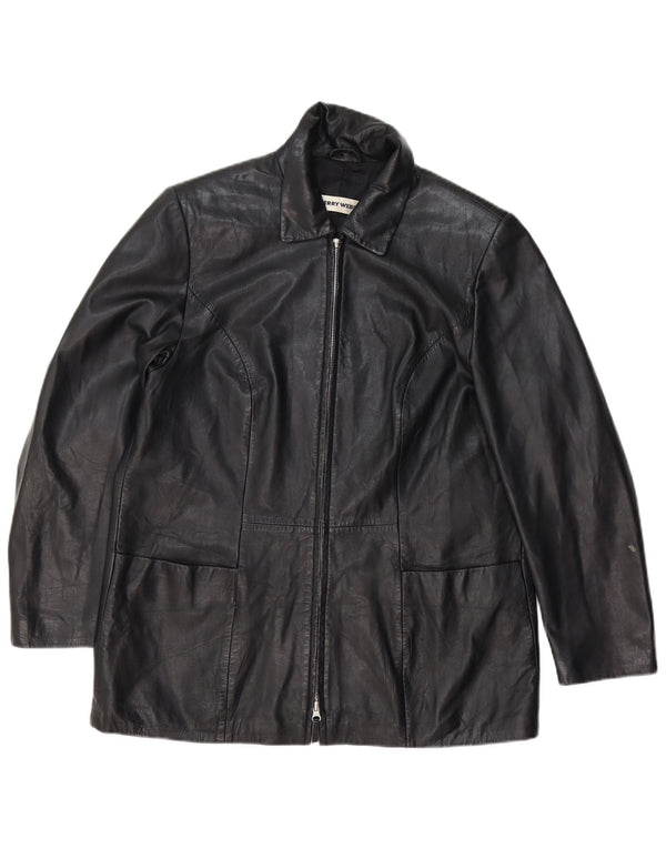 GERRY WEBER Abrigo de cuero para mujer Reino Unido 16 Cuero negro grande