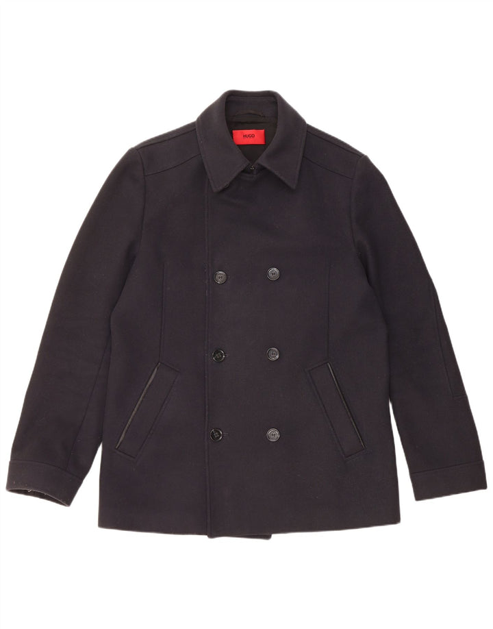 Hugo Boss Mens Pea Coat Reino Unido 40 Grande Azul Marino Lana Virgen