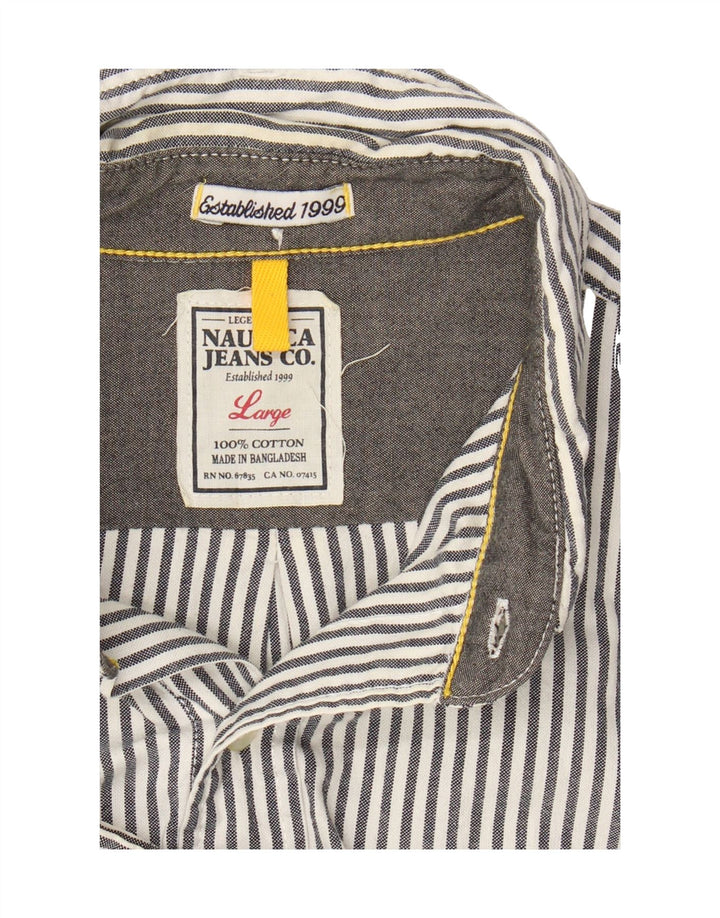 NAUTICA Mens Graphic Shirt Large Grey Striped Cotton Vintage Nautica and Second-Hand Nautica from Messina Hembry 