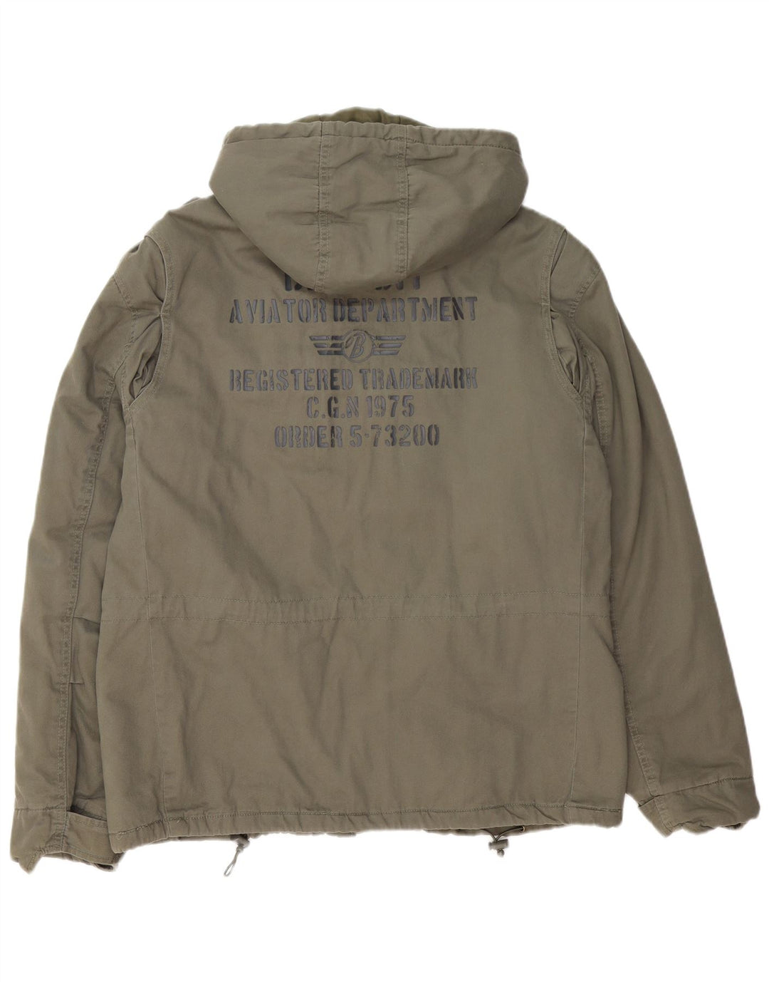 BRANDIT Chaqueta militar con capucha y gráfico para hombre UK 42 XL Algodón caqui