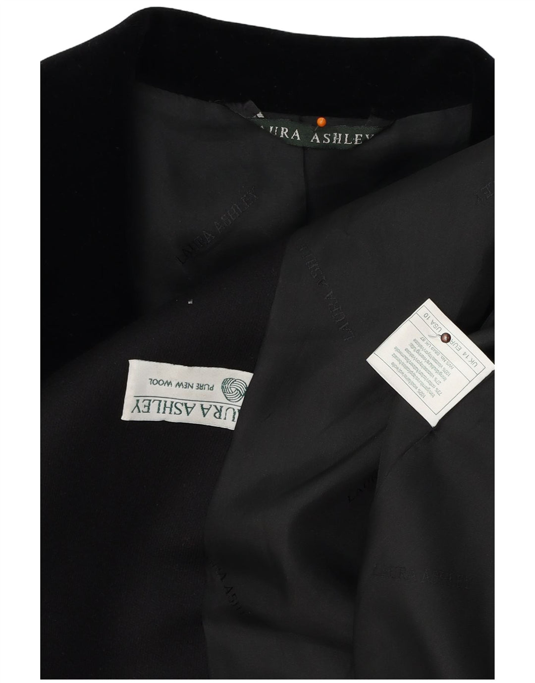 LAURA ASHLEY Chaqueta tipo blazer larga con 4 botones para mujer UK 40 Grande Lana negra