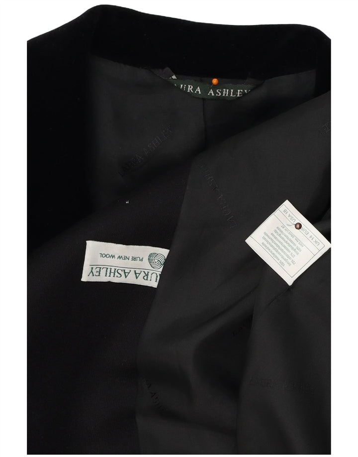 LAURA ASHLEY Chaqueta tipo blazer larga con 4 botones para mujer UK 40 Grande Lana negra