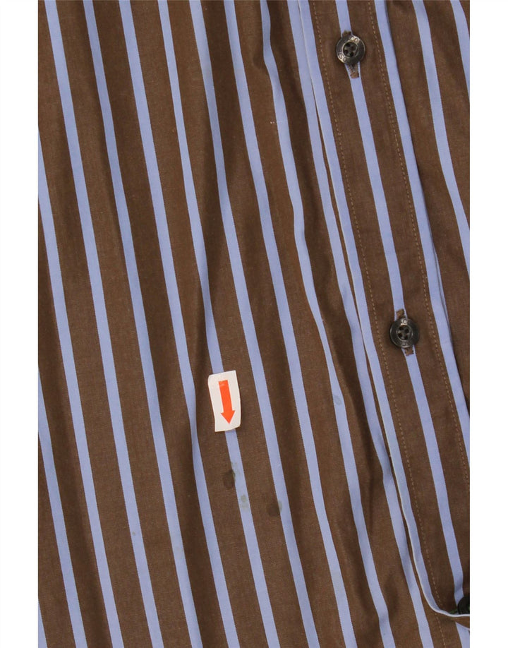 Camisa Lacoste para hombre talla 43 algodón a rayas marrón grande