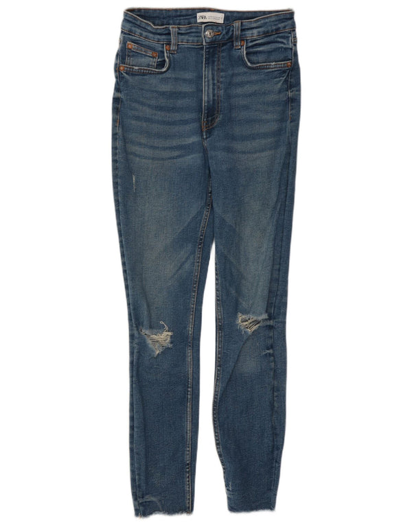 Zara Vaqueros pitillo desgastados de cintura alta para mujer EU 38 Small W28 L27 Azul