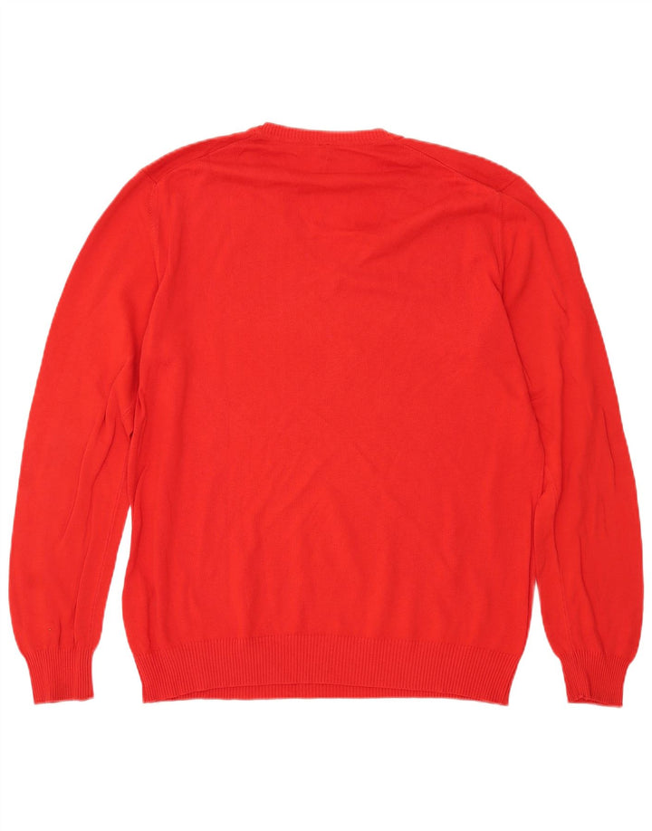 BENETTON Suéter con cuello en V para mujer UK 46 Grande Algodón rojo