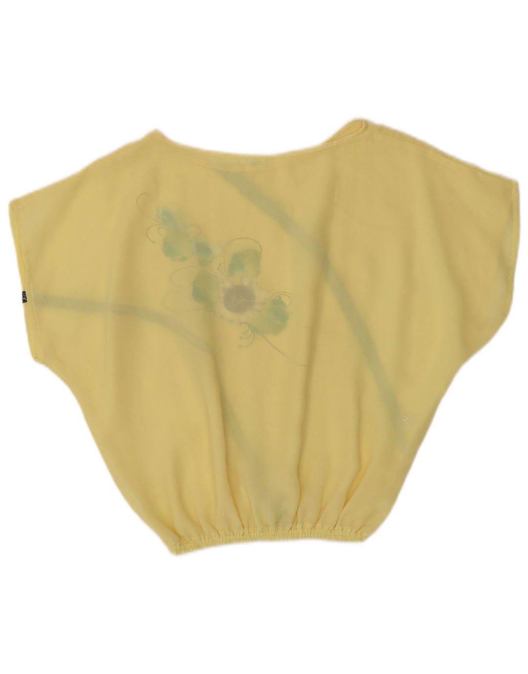 Vintage mujer crop blusa top Reino Unido 14 poliéster floral amarillo medio